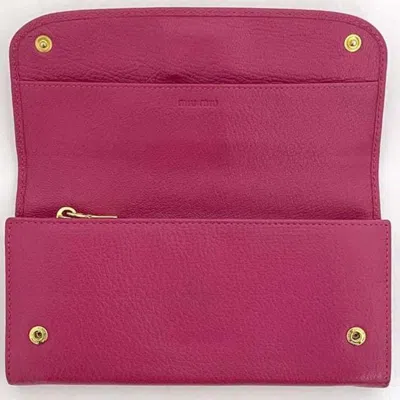 Pre-owned Miu Miu Pink Leather Long Wallet (bi-fold) ()