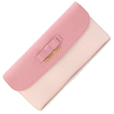 Pre-owned Miu Miu Pink Leather Long Wallet (bi-fold) ()