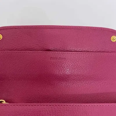 Pre-owned Miu Miu Pink Leather Long Wallet (bi-fold) ()