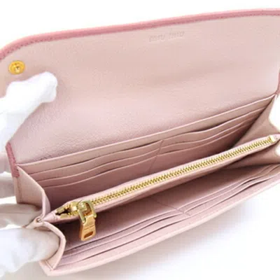 Pre-owned Miu Miu Pink Leather Long Wallet (bi-fold) ()