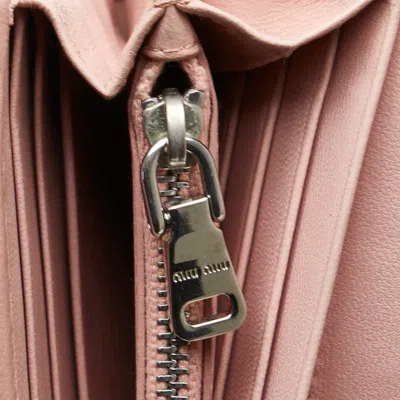 Pre-owned Miu Miu Pink Leather Long Wallet (bi-fold) ()
