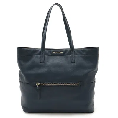 Pre-owned Miu Miu Navy Leather Shoulder Bag Tote Bag () In Blue