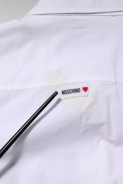Pre-owned Moschino Couture White Printed Collared Button Mini Shirt Women's Dress ()