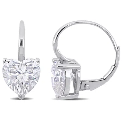 Mimi & Max 4ct Dew Heart Shaped Created Moissanite Leverback Earrings 14k White Gold In Metallic