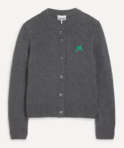 Ganni Future Knit Cardigan Crewneck In Gray