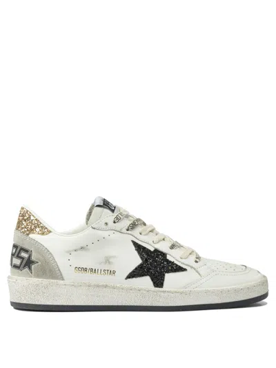 Golden Goose Ballstar Leather Upper And Toe Glitter Star And Heel Suede Spur Shoes In White
