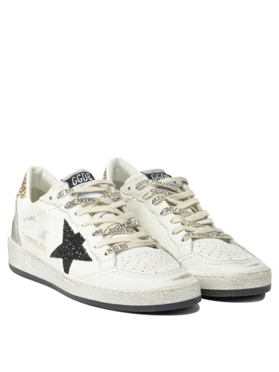 Golden Goose Ballstar Leather Upper And Toe Glitter Star And Heel Suede Spur Shoes In White