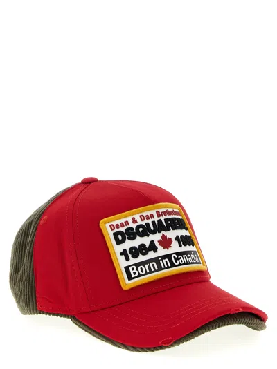 Dsquared2 Patch-detail Corduroy Baseball Cap In Red