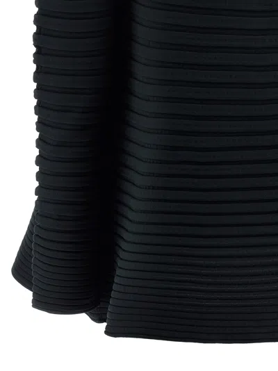 Issey Miyake Long Sleeve High Neck Flared Hem Top In Black