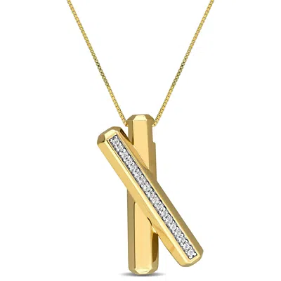 Mimi & Max 1/2ct Tgw White Topaz X Bar Necklace Yellow Plated Sterling Silver - 18 In In Gold