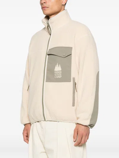 Maison Kitsuné Casual Fleece Zipped Jacket Clothing In Neutral