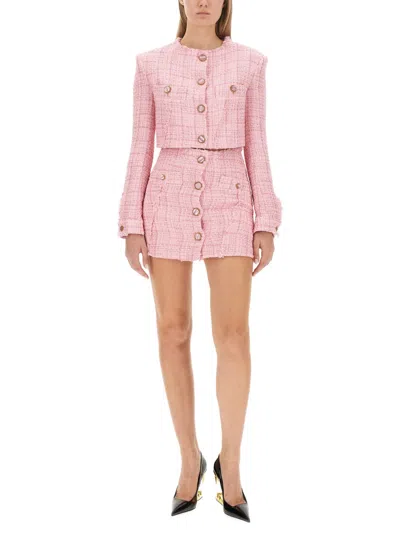 Gcds Short Frayed Edge Textured Jacket In Pink
