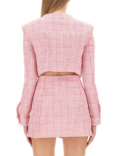 Gcds Short Frayed Edge Textured Jacket In Pink