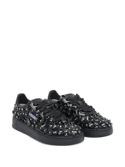 Autry Sparkling Black Low-top Sneakers With Sequin Detail In Black