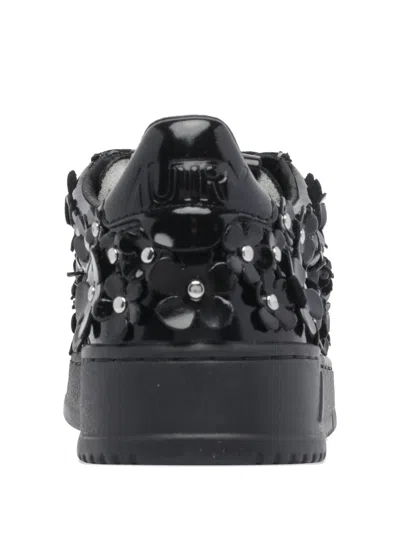 Autry Sparkling Black Low-top Sneakers With Sequin Detail In Black