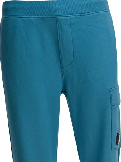 C.p. Company Diagonal Raised Fleece Sweatpants Trousers Light Blue In Blue