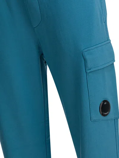 C.p. Company Diagonal Raised Fleece Sweatpants Trousers Light Blue In Blue