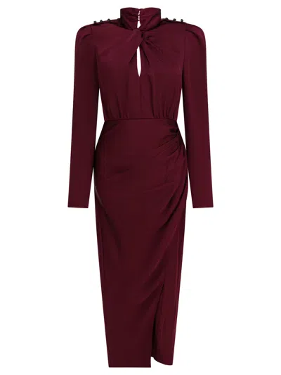 Self-portrait Side-slit Midi Dresses In Burgundy