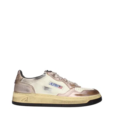 Autry Sneakers Donna Pelle Beige/rosa Metallizzato In Multi