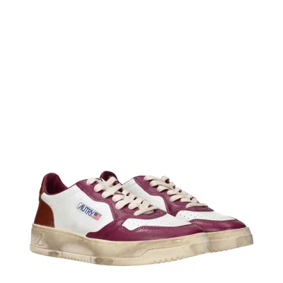 Autry Sneakers Donna Pelle Bianco/viola Granato In Multi