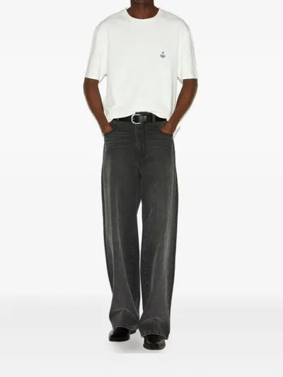 Isabel Marant Embroidered Crewneck T-shirt Short Sleeves In White