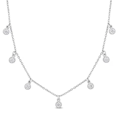 Mimi & Max Created White Sapphire Station Necklace In Silver- 16 In + 2 Ext. In Metallic