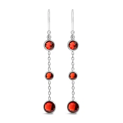 Haus Of Brilliance .925 Sterling Silver Graduating Bezel Set Red Garnet Dangle Earring In Brown