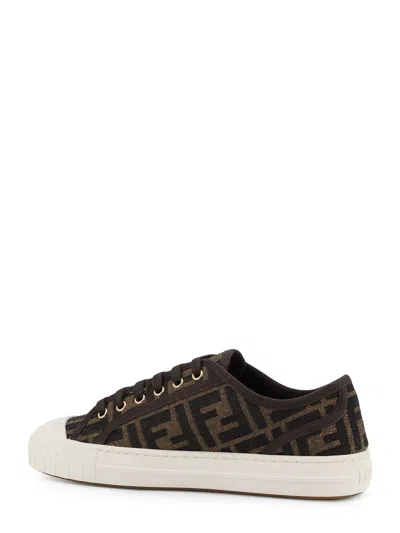 Fendi Low-top Sneakers With Monogram Pattern And Gold-tone Accents In Multi