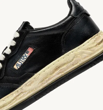 Autry Medalist Low Vintage X Mihara Yasuhiro Black Sneakers With Handcrafted Sole In Leather Man In Black