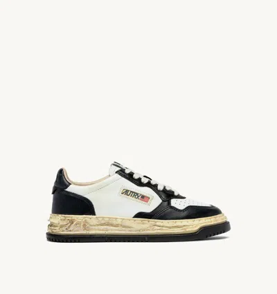 Autry Medalist Low Vintage X Mihara Yasuhiro White And Black Sneakers With Handcrafted Sole In Leather Man In Multi