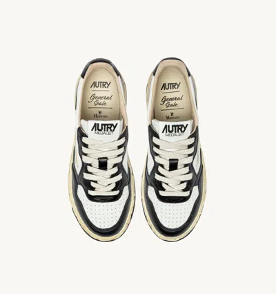 Autry Medalist Low Vintage X Mihara Yasuhiro White And Black Sneakers With Handcrafted Sole In Leather Man In Multi