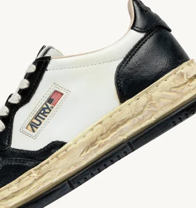Autry Medalist Low Vintage X Mihara Yasuhiro White And Black Sneakers With Handcrafted Sole In Leather Man In Multi
