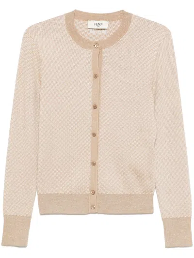 Fendi Women Ff Wool Cardigan In Nude