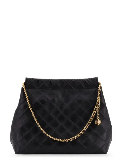 Tory Burch Fleming Black Diamond Quilted Shoulder Bag With Chain-link Handles In Leather Woman