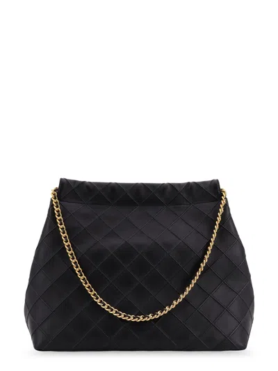 Tory Burch Fleming Black Diamond Quilted Shoulder Bag With Chain-link Handles In Leather Woman