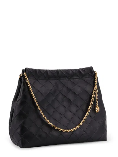 Tory Burch Fleming Black Diamond Quilted Shoulder Bag With Chain-link Handles In Leather Woman