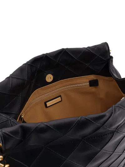 Tory Burch Fleming Black Diamond Quilted Shoulder Bag With Chain-link Handles In Leather Woman