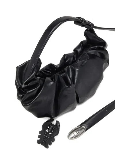 Diesel Small Grab-d Scrunched Shoulder Bag In Black