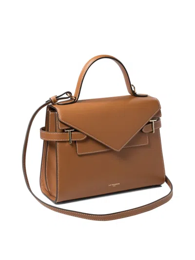 Le Tanneur Emilie Medium Double Flap Handbag Model In Grained Leather In Brown