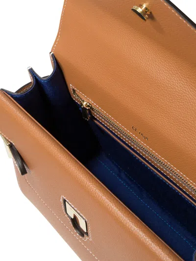 Le Tanneur Emilie Medium Double Flap Handbag Model In Grained Leather In Brown