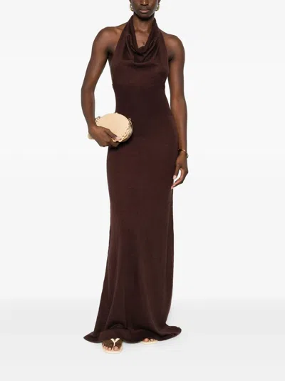 Aya Muse Reed Halterneck Maxi Dress In Brown