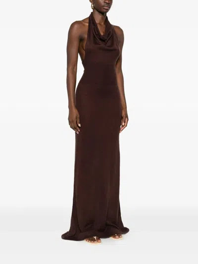 Aya Muse Reed Halterneck Maxi Dress In Brown