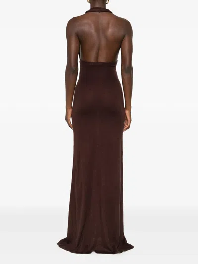 Aya Muse Reed Halterneck Maxi Dress In Brown