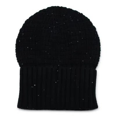 Fabiana Filippi Textured Beanie With Subtle Sequins And Ribbed Cuff In Black