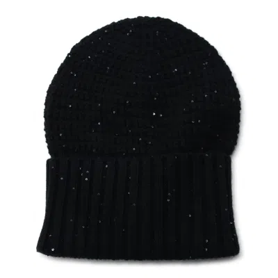 Fabiana Filippi Textured Beanie With Subtle Sequins And Ribbed Cuff In Black
