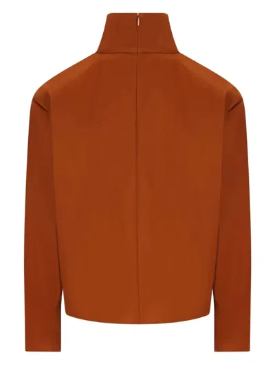 Saint Laurent High-neck Satin Top In Burgundy