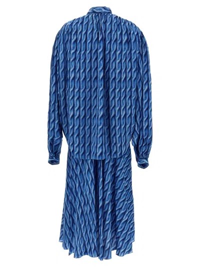 Balenciaga Patterned Draped Midi Dress In Blue