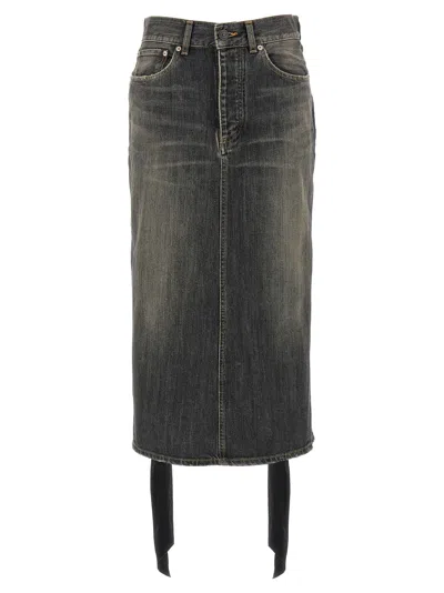 Balenciaga Skirt With Laces In Smoky Grey Denim Women In Gray