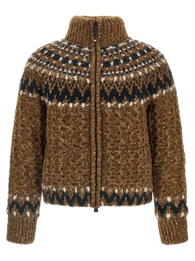 Moncler Indren Cable Knit High Collar Sweater In Brown