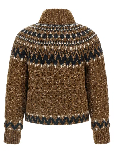 Moncler Indren Cable Knit High Collar Sweater In Brown